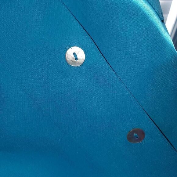 Anne Carson 100% Silk Teal Blue Vintage Button Collared Blouse Size Large - Picture 7 of 7